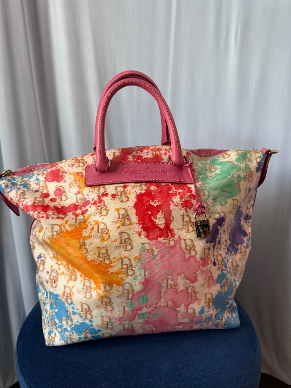 Dooney & Bourke Rare Paint Splatter Leather and Coated Canvas Large Dome Satchel